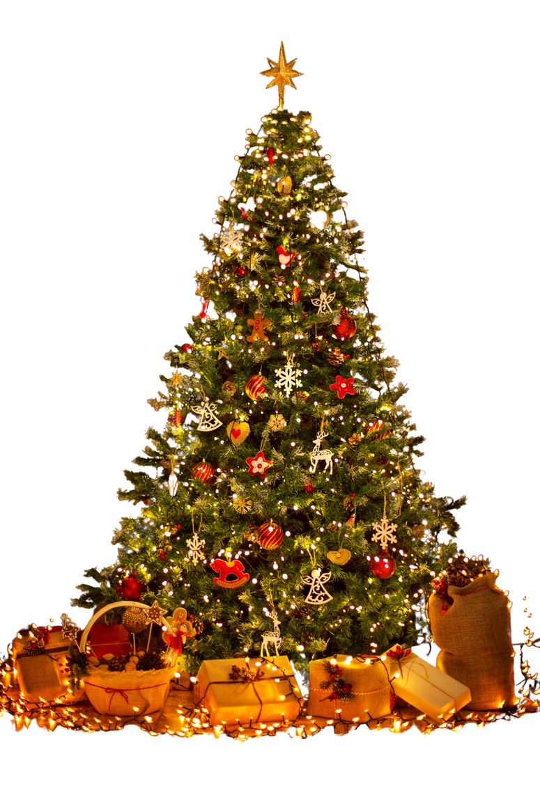 Christmas Tree lighting in night, Xmas Decorations, Present Gifts